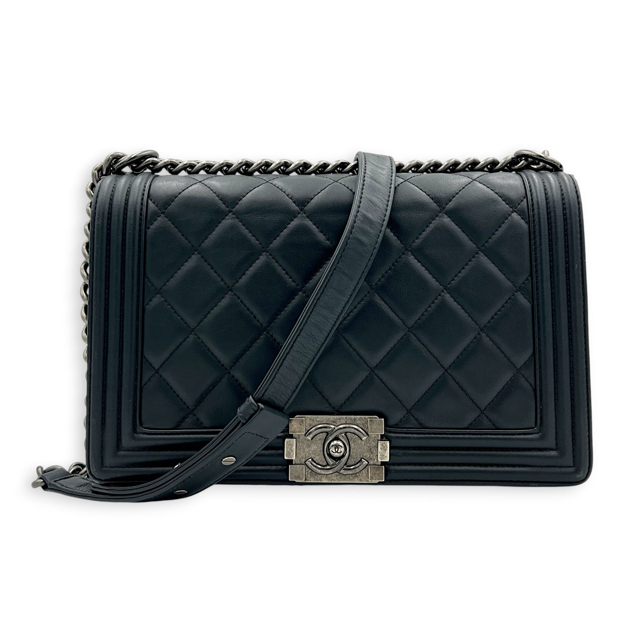 Boy Shoulder Bag Black in Calfskin, Ruthenium hardware