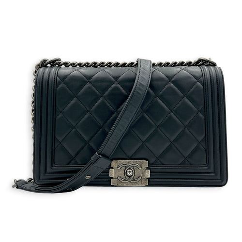 Boy Shoulder Bag Black in Calfskin, Ruthenium hardware