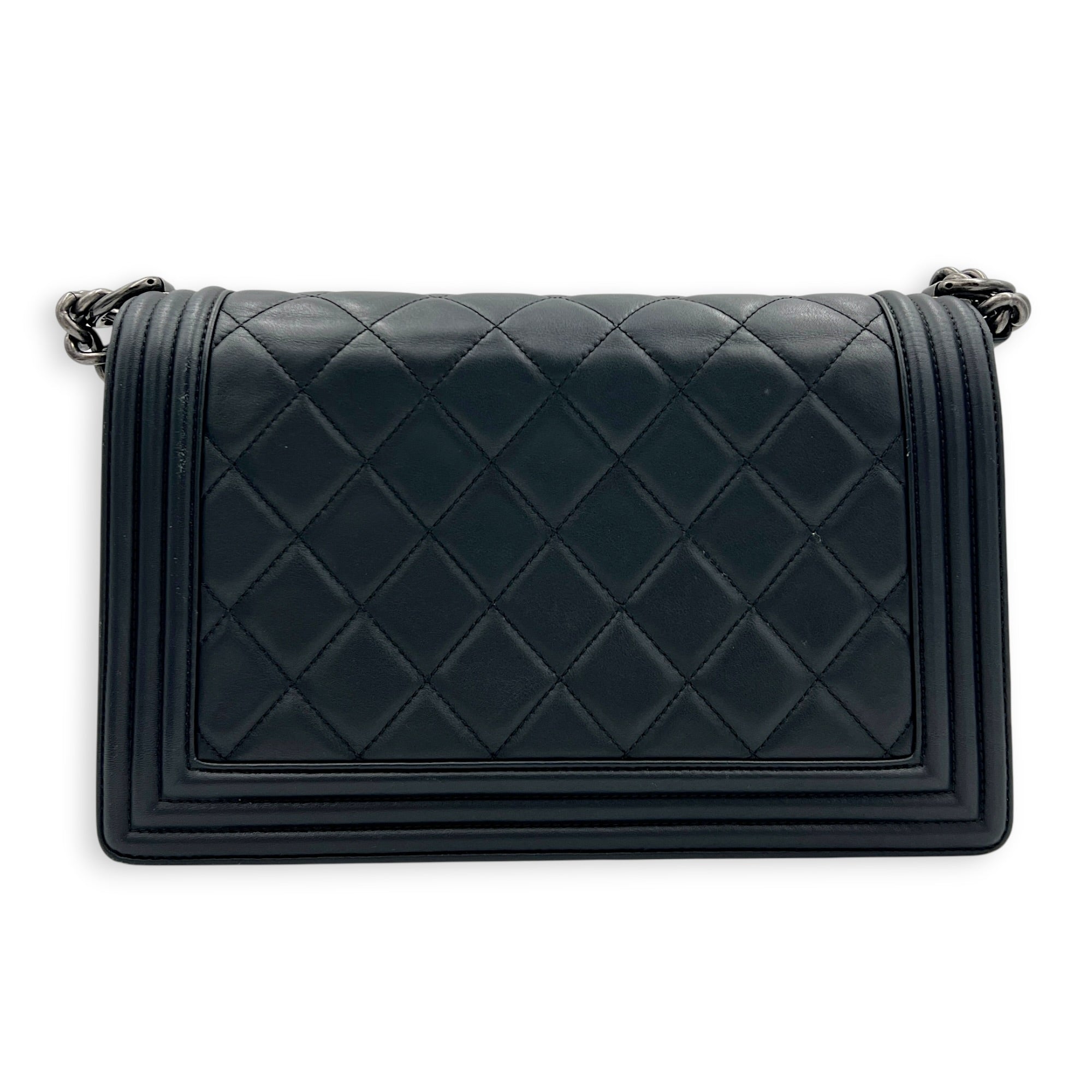 Boy Shoulder Bag Black in Calfskin, Ruthenium hardware