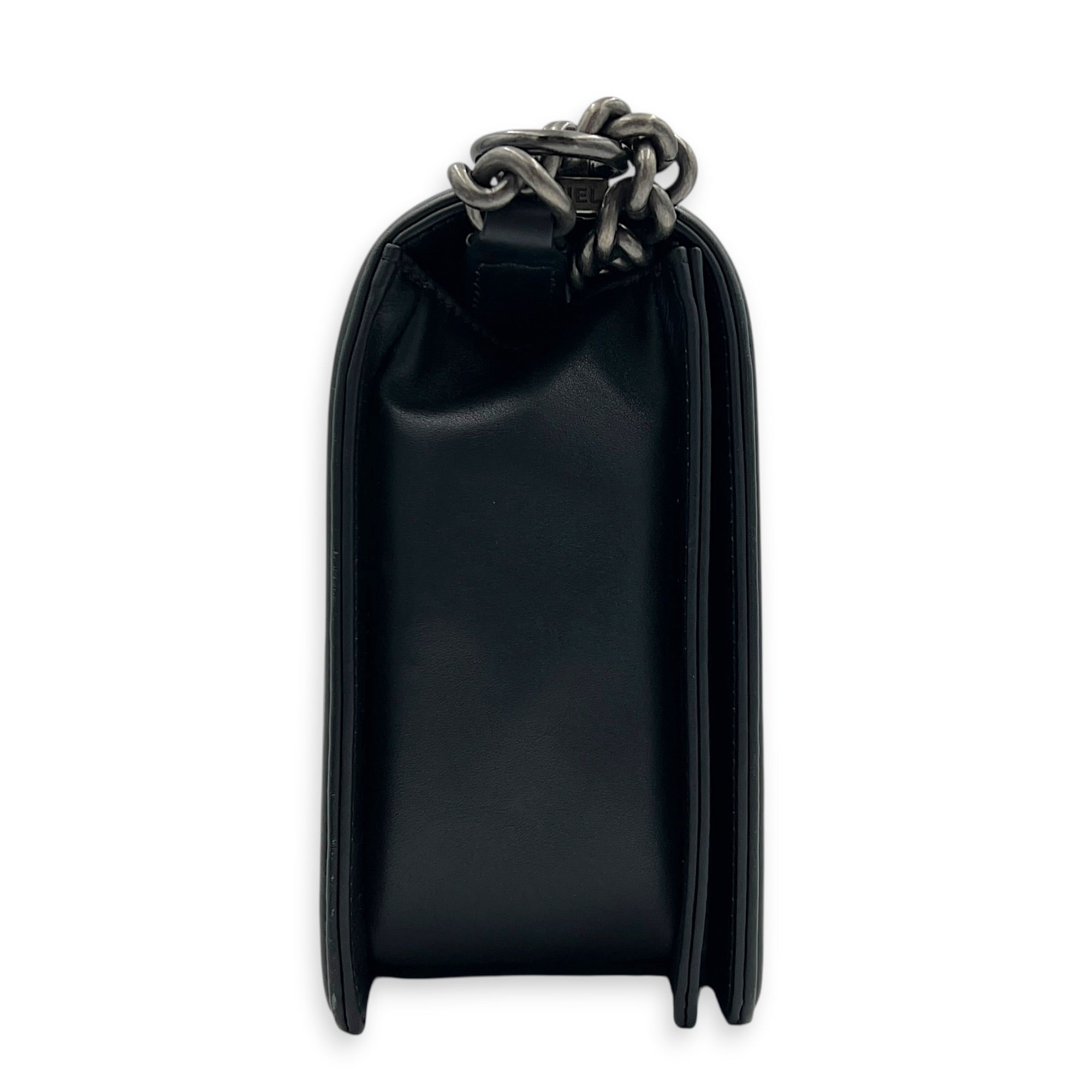 Boy Shoulder Bag Black in Calfskin, Ruthenium hardware