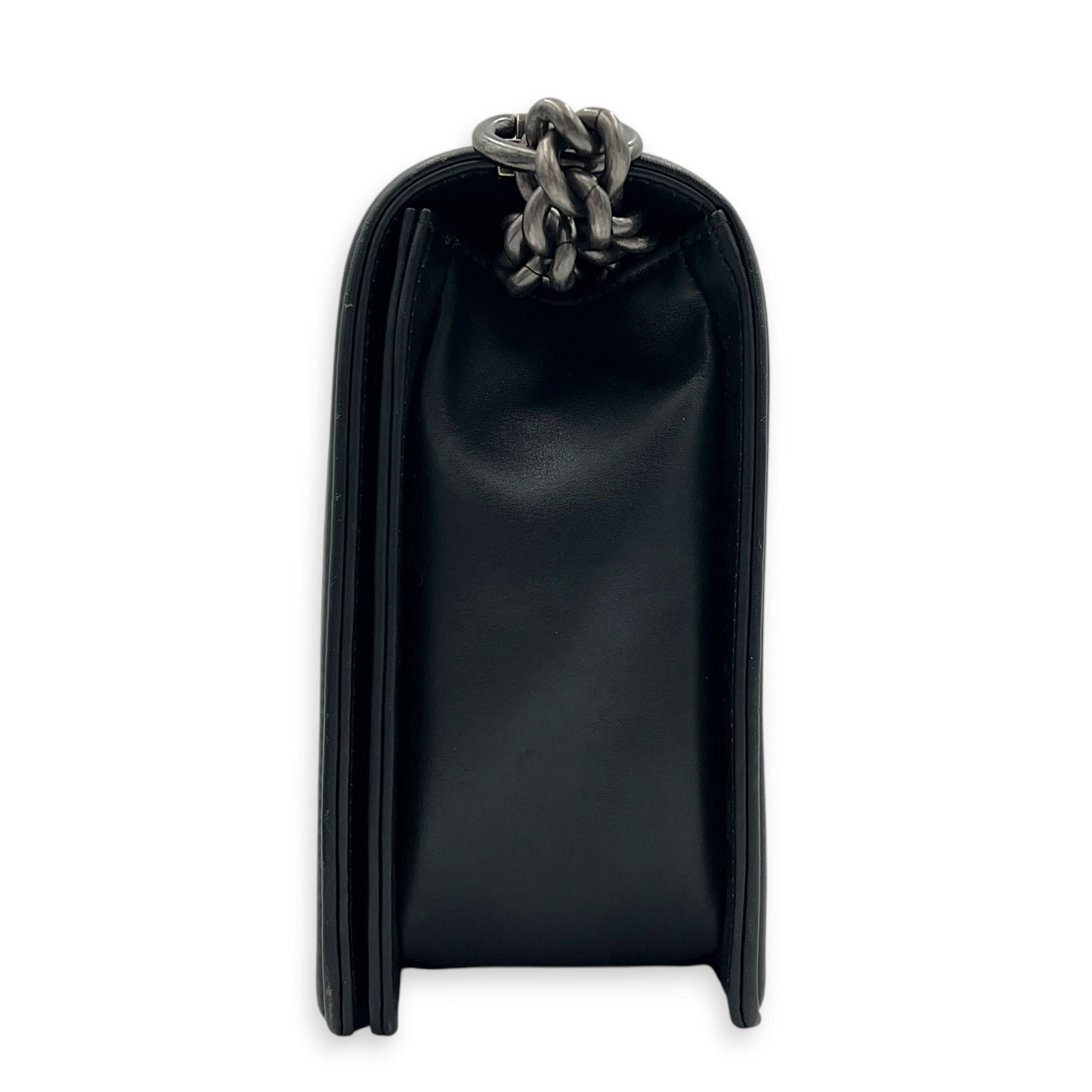 Boy Shoulder Bag Black in Calfskin, Ruthenium hardware
