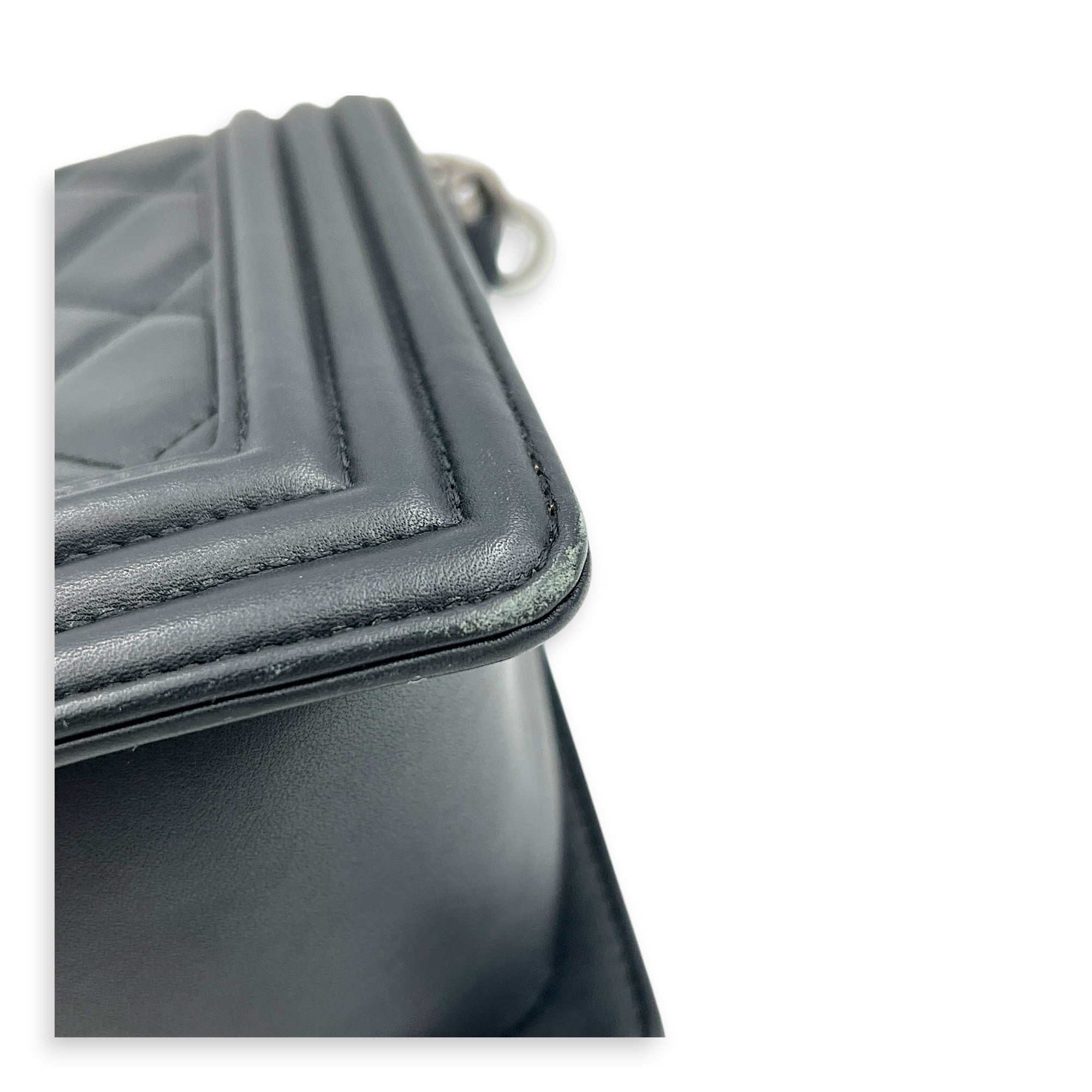 Boy Shoulder Bag Black in Calfskin, Ruthenium hardware