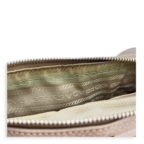 Logo Top Handle Bag Beige in Calfskin, Gold hardware