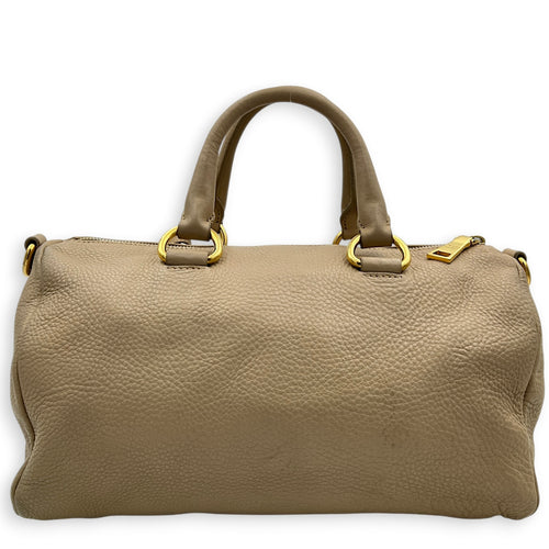 Logo Top Handle Bag Beige in Calfskin, Gold hardware
