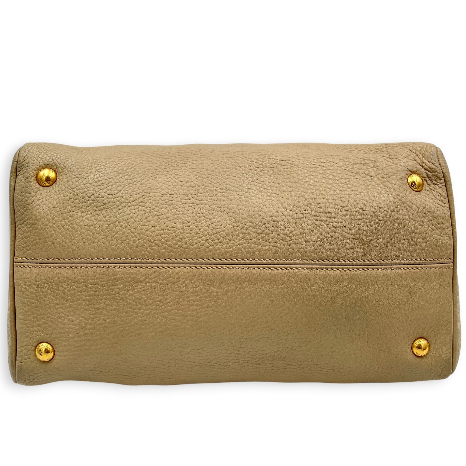 Logo Top Handle Bag Beige in Calfskin, Gold hardware