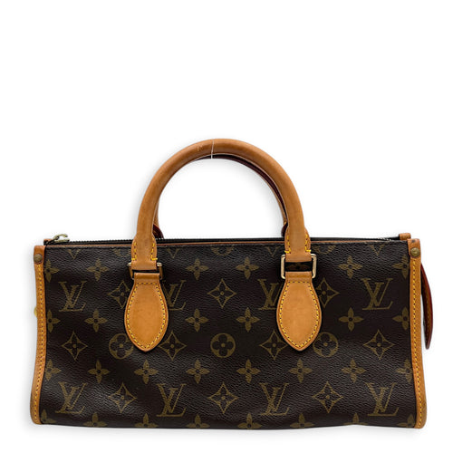 Popincourt Brown Top Handle Bag in Monogram Coated Canvas, Gold hardware