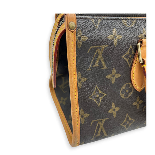 Popincourt Brown Top Handle Bag in Monogram Coated Canvas, Gold hardware