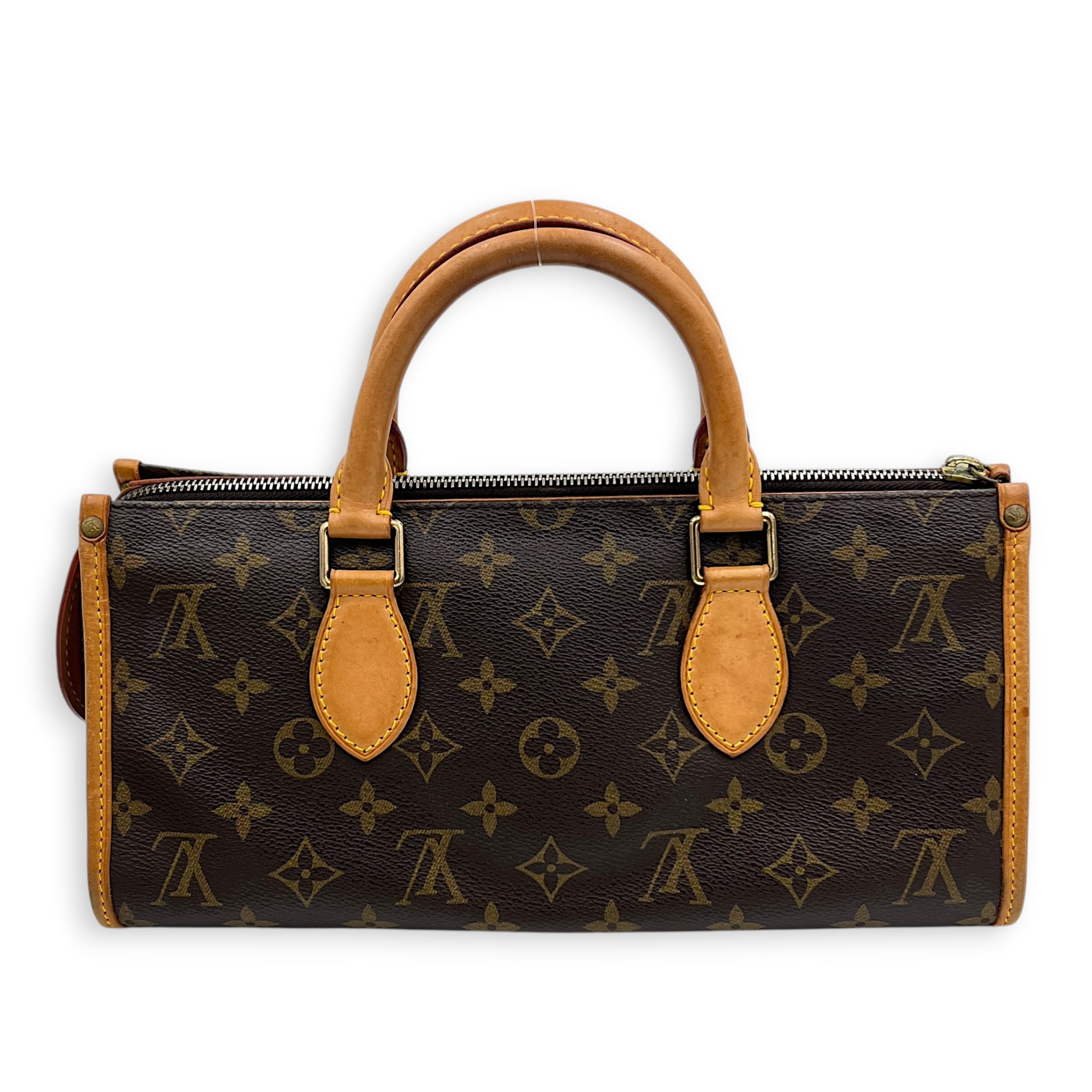 Popincourt Brown Top Handle Bag in Monogram Coated Canvas, Gold hardware