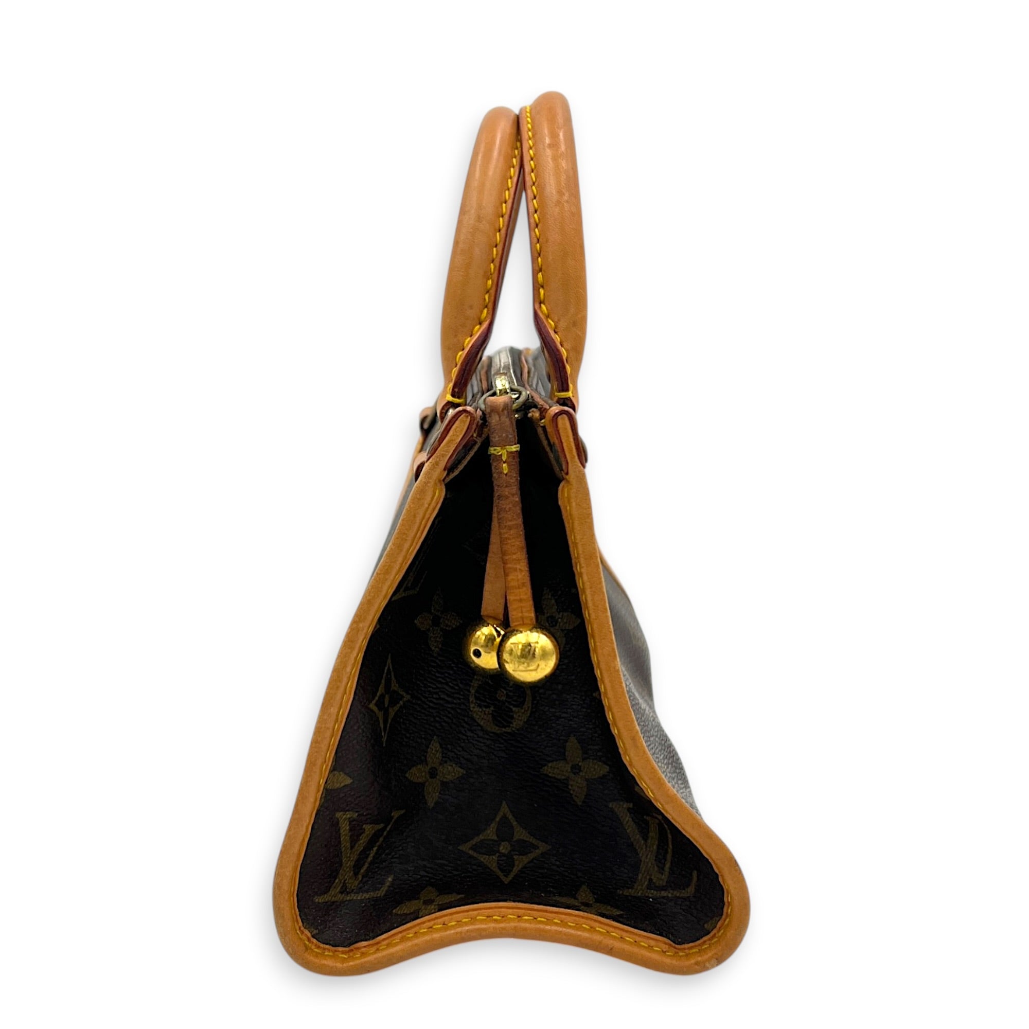 Popincourt Brown Top Handle Bag in Monogram Coated Canvas, Gold hardware