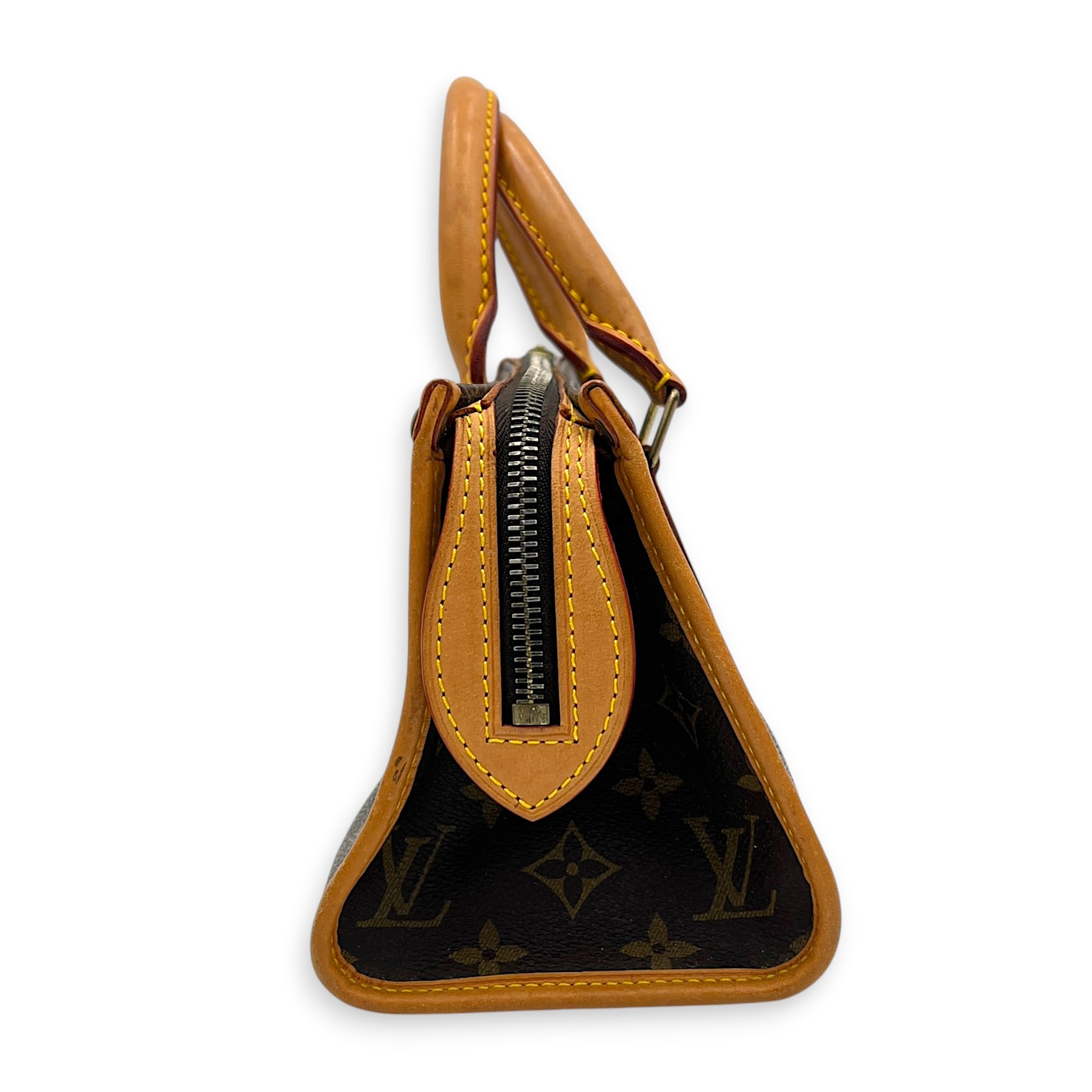 Popincourt Brown Top Handle Bag in Monogram Coated Canvas, Gold hardware