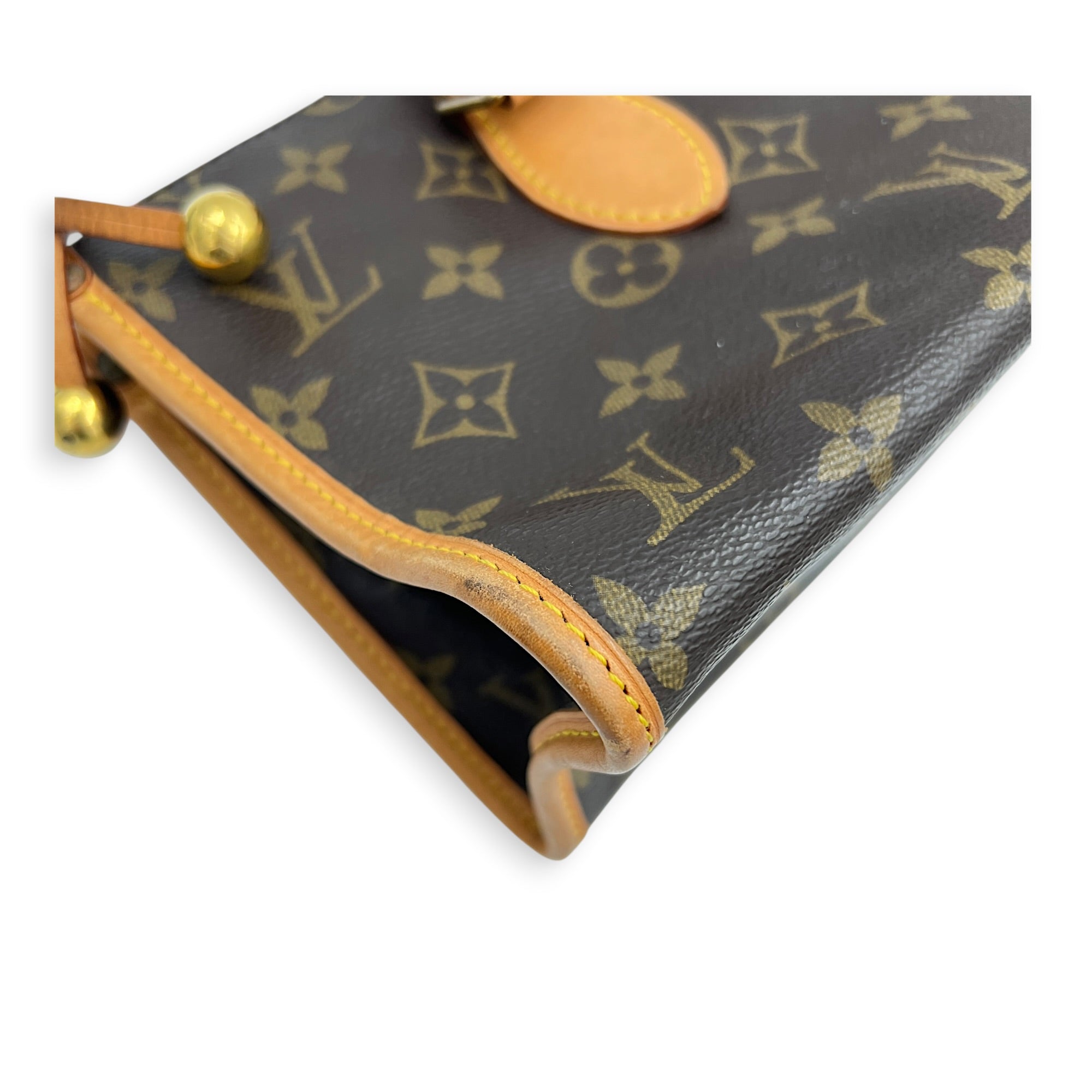 Popincourt Brown Top Handle Bag in Monogram Coated Canvas, Gold hardware