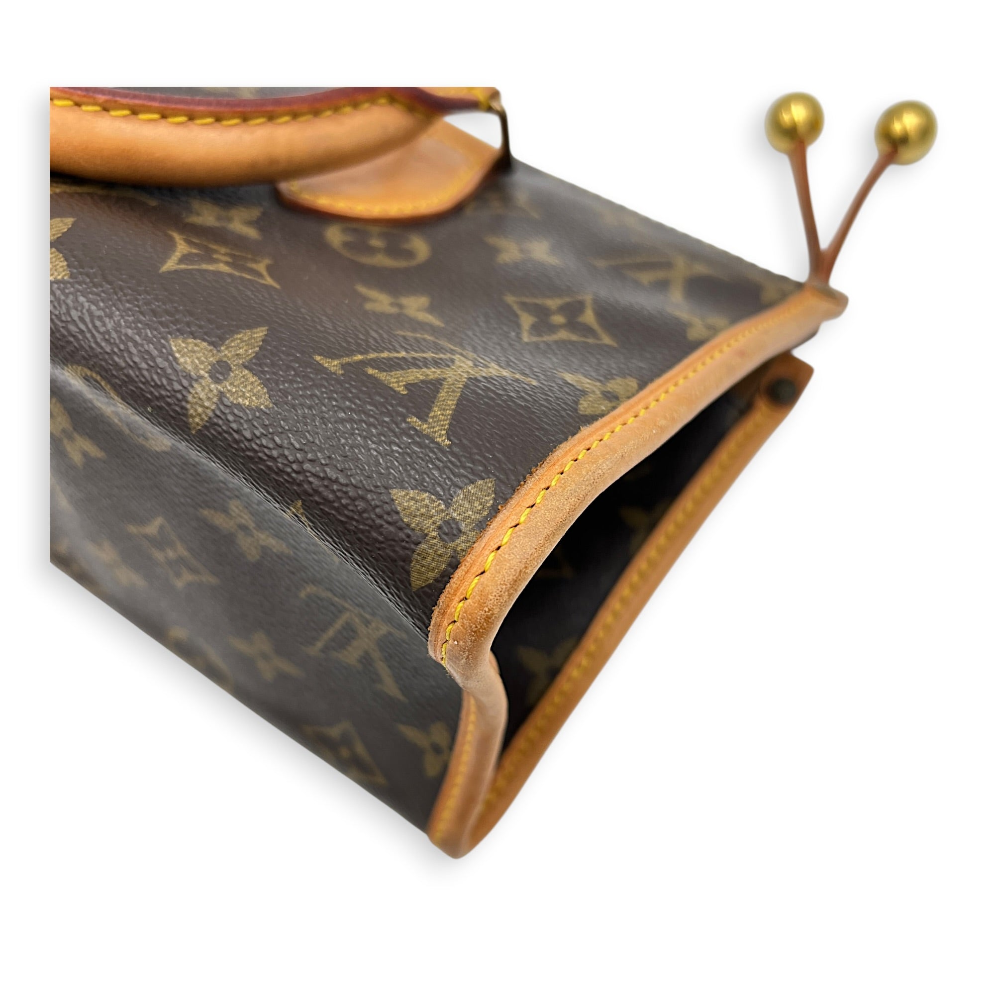 Popincourt Brown Top Handle Bag in Monogram Coated Canvas, Gold hardware