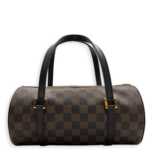 Papillon Top Handle Bag Brown in Coated Canvas, Gold hardware