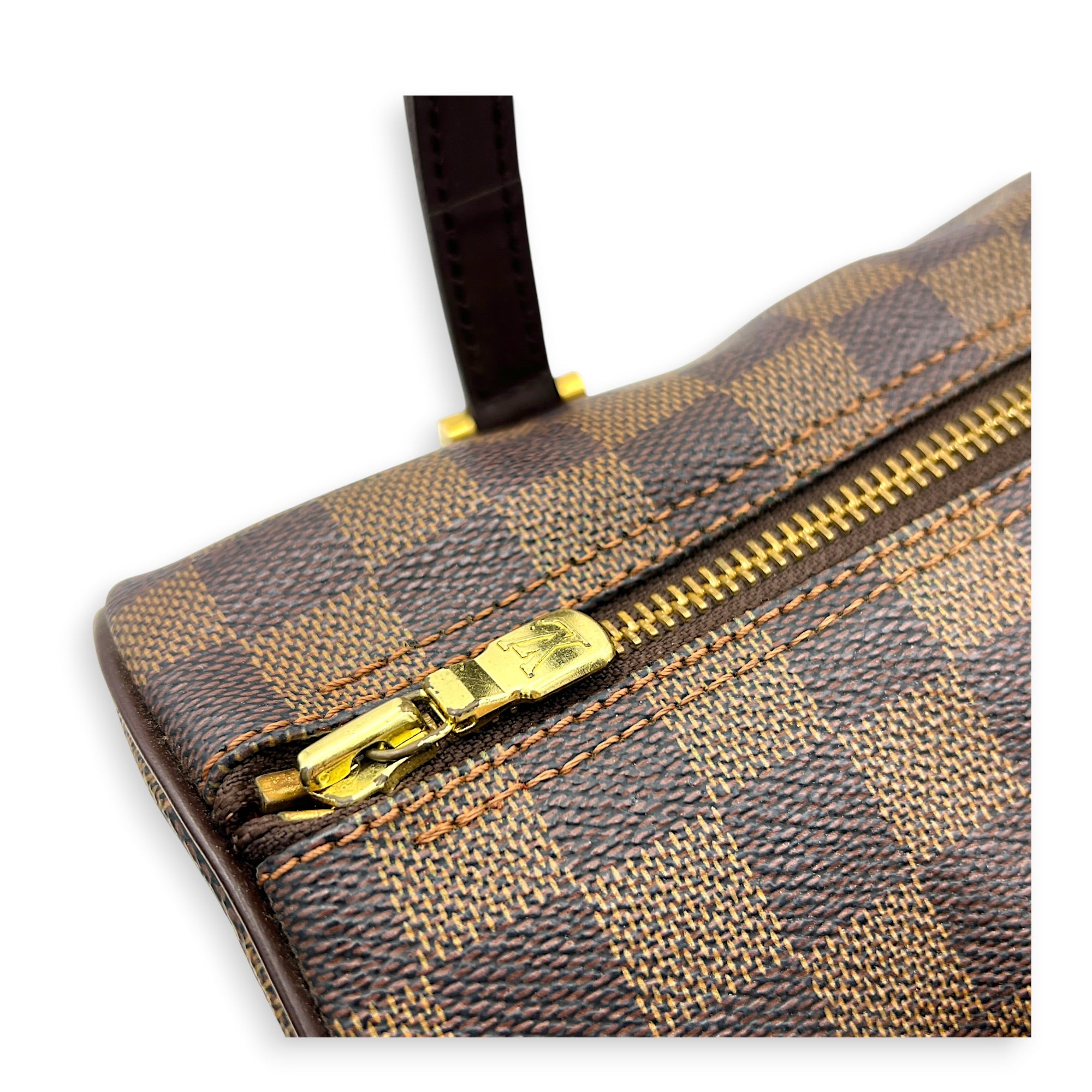 Papillon Top Handle Bag Brown in Coated Canvas, Gold hardware