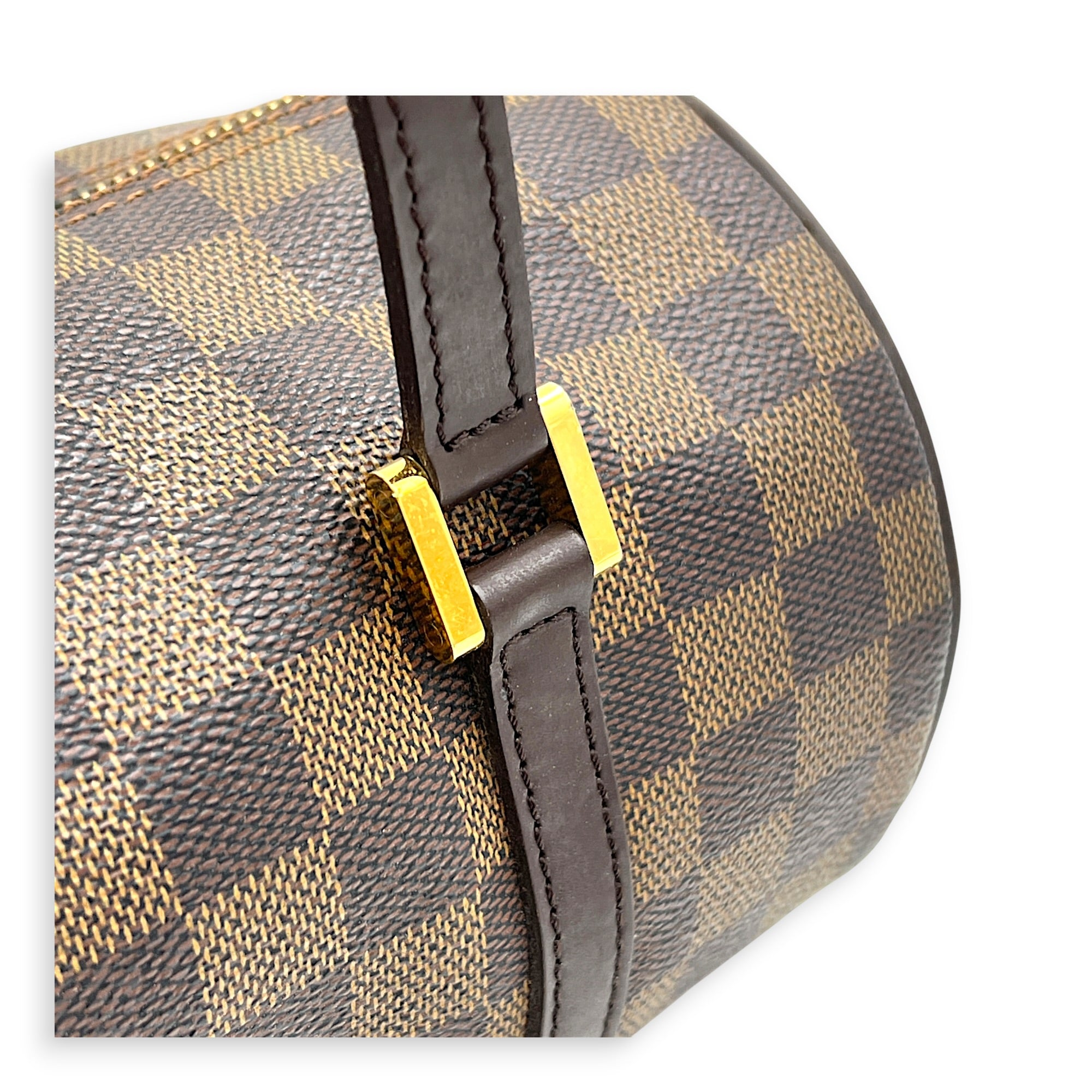 Papillon Top Handle Bag Brown in Coated Canvas, Gold hardware