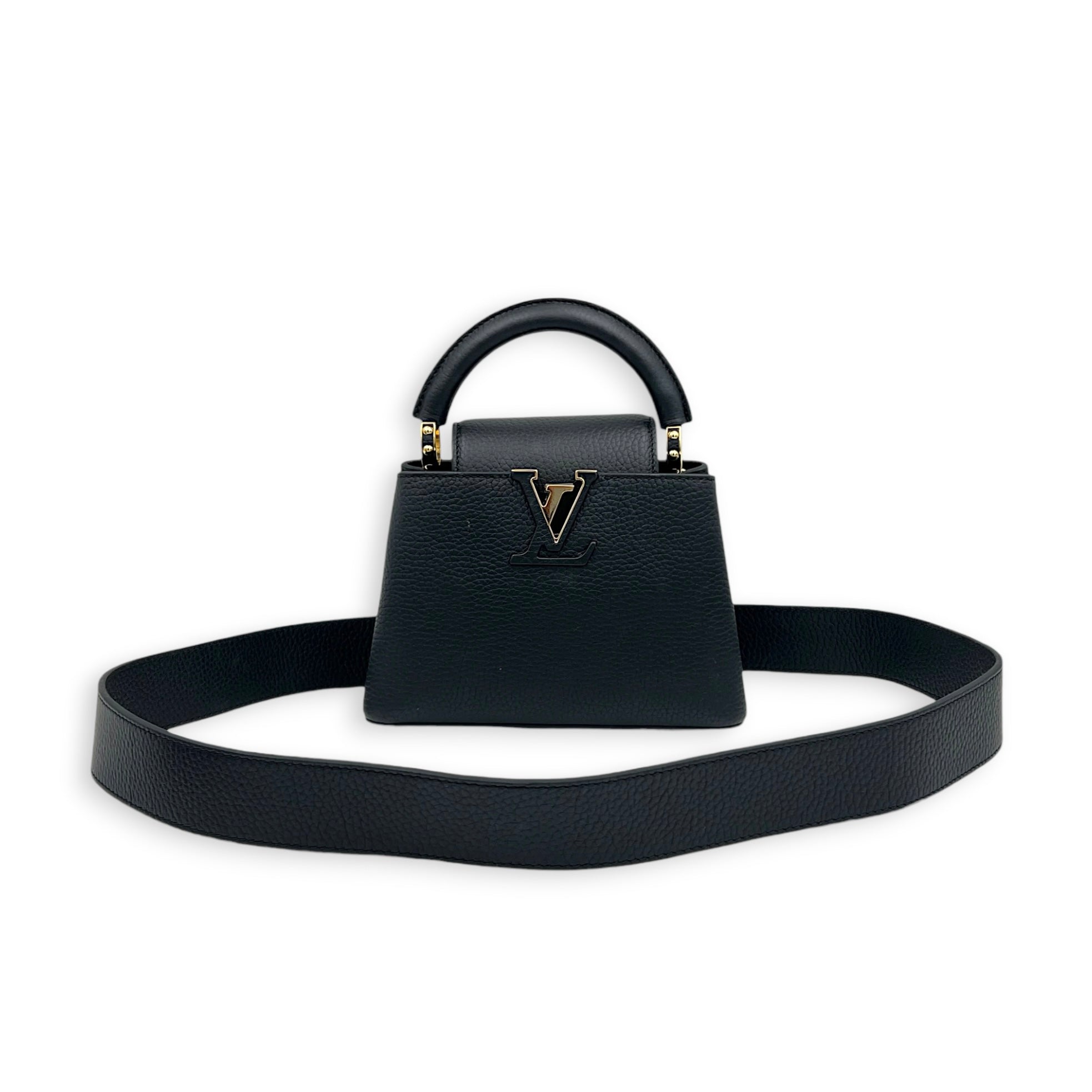 Capucines Top Handle Bag Mini Black in Taurillon Leather