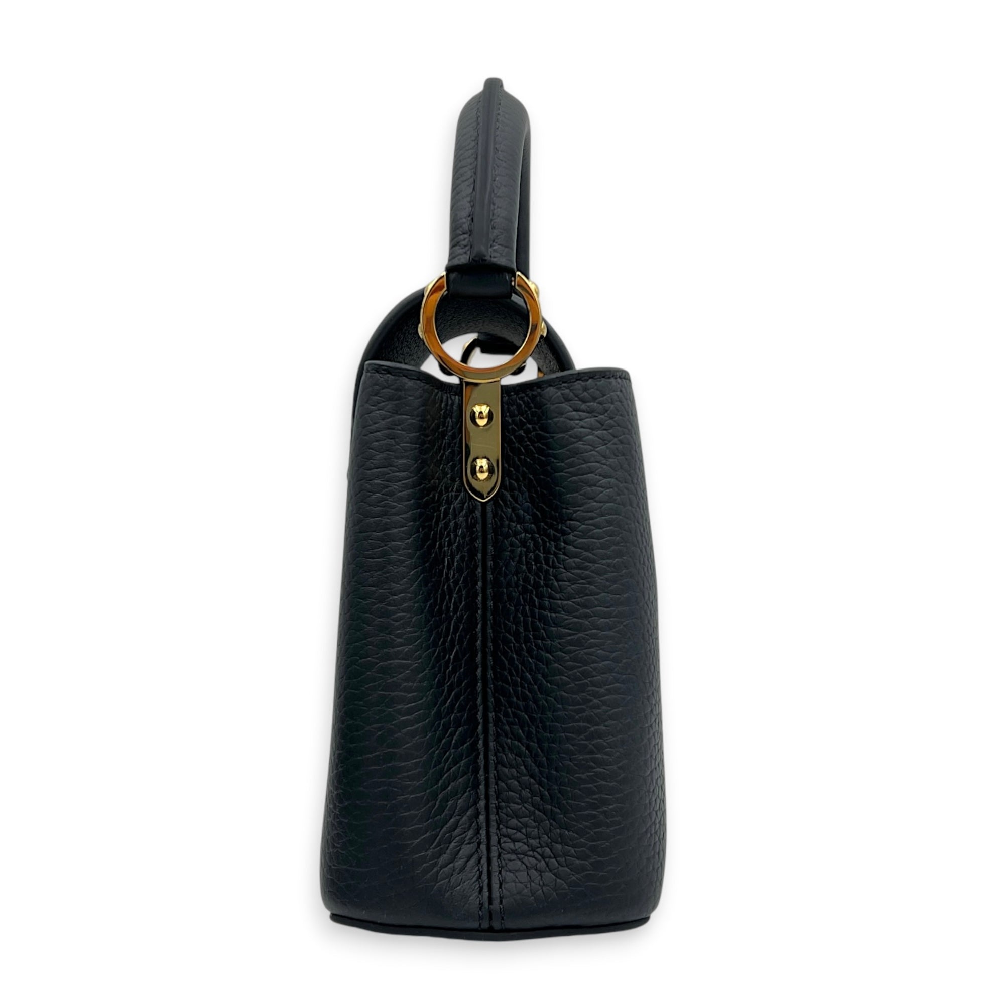 Capucines Top Handle Bag Mini Black in Taurillon Leather