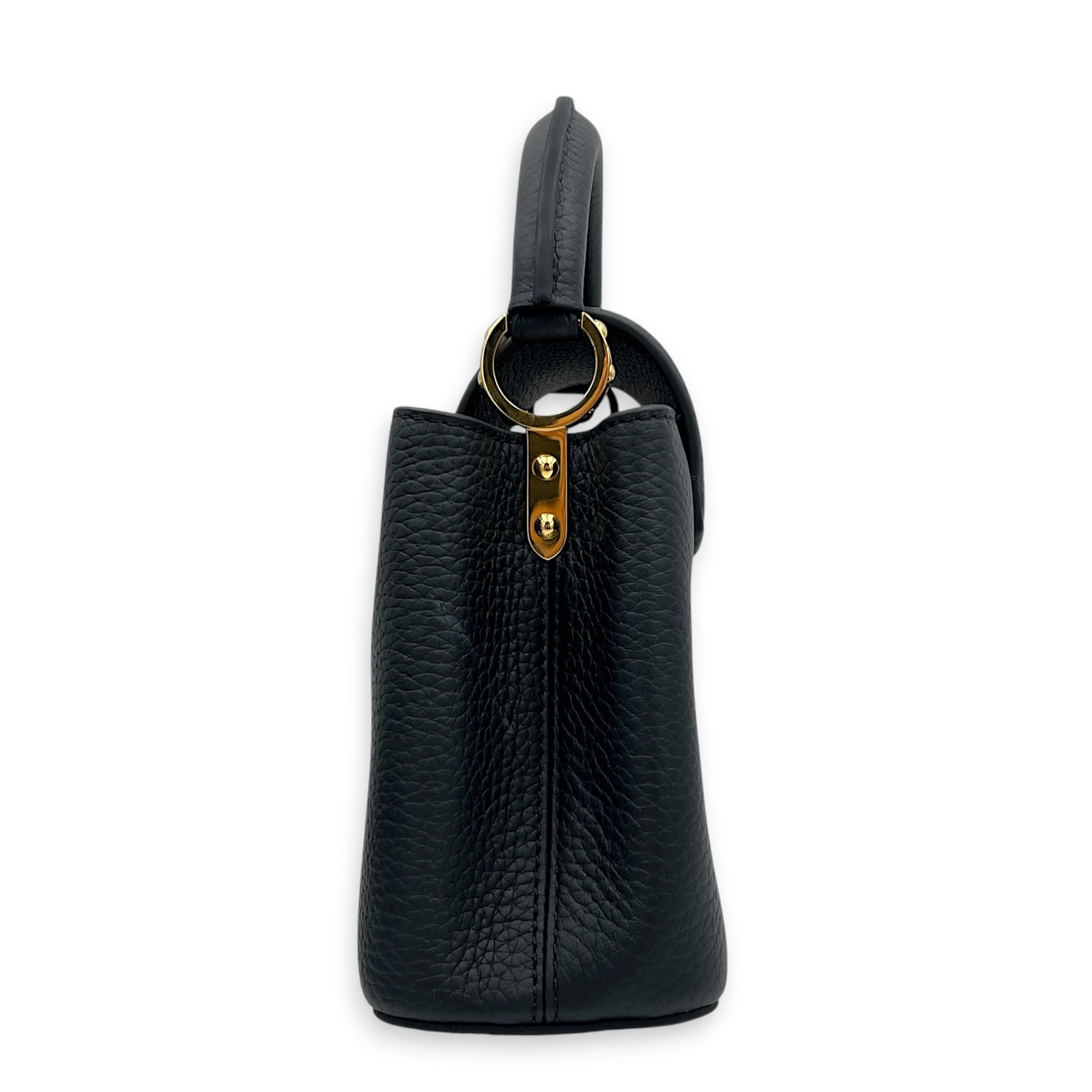 Capucines Top Handle Bag Mini Black in Taurillon Leather