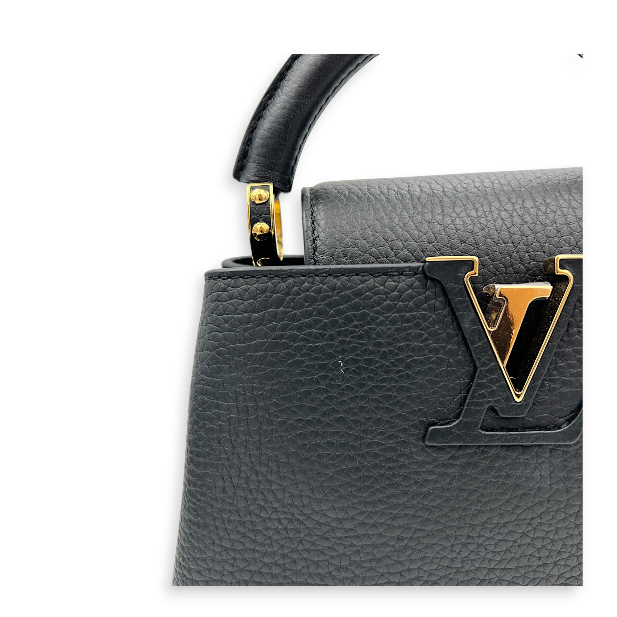Capucines Top Handle Bag Mini Black in Taurillon Leather