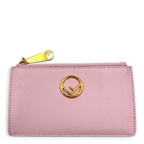 FF Card Holder Pink in Calfskin, Gold hardware