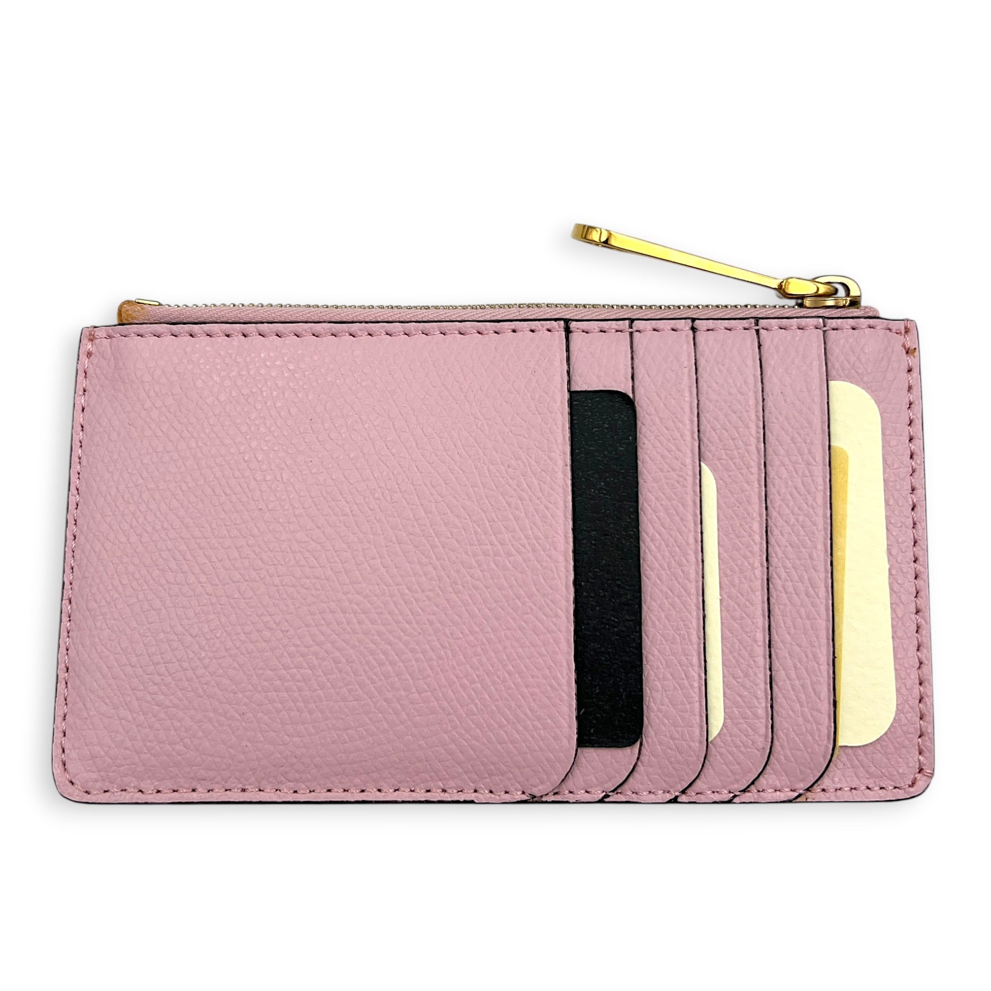 FF Card Holder Pink in Calfskin, Gold hardware
