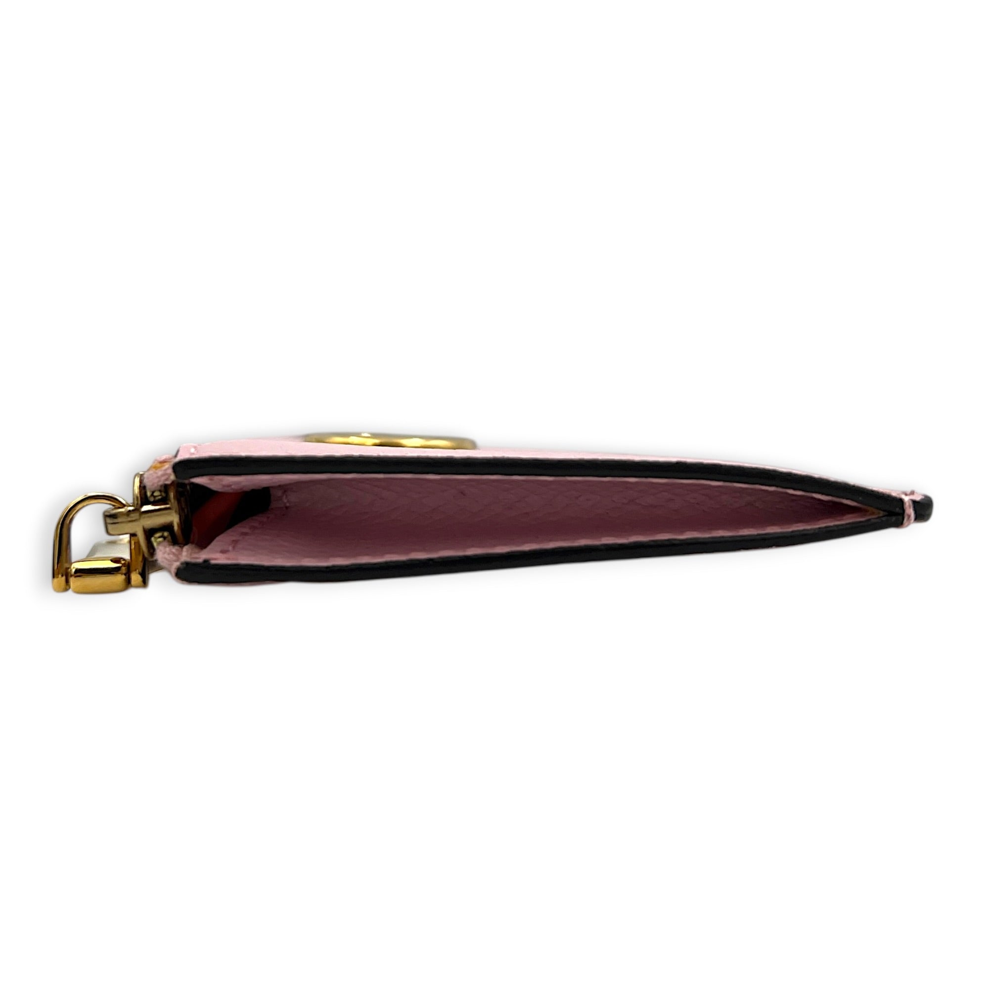 FF Card Holder Pink in Calfskin, Gold hardware