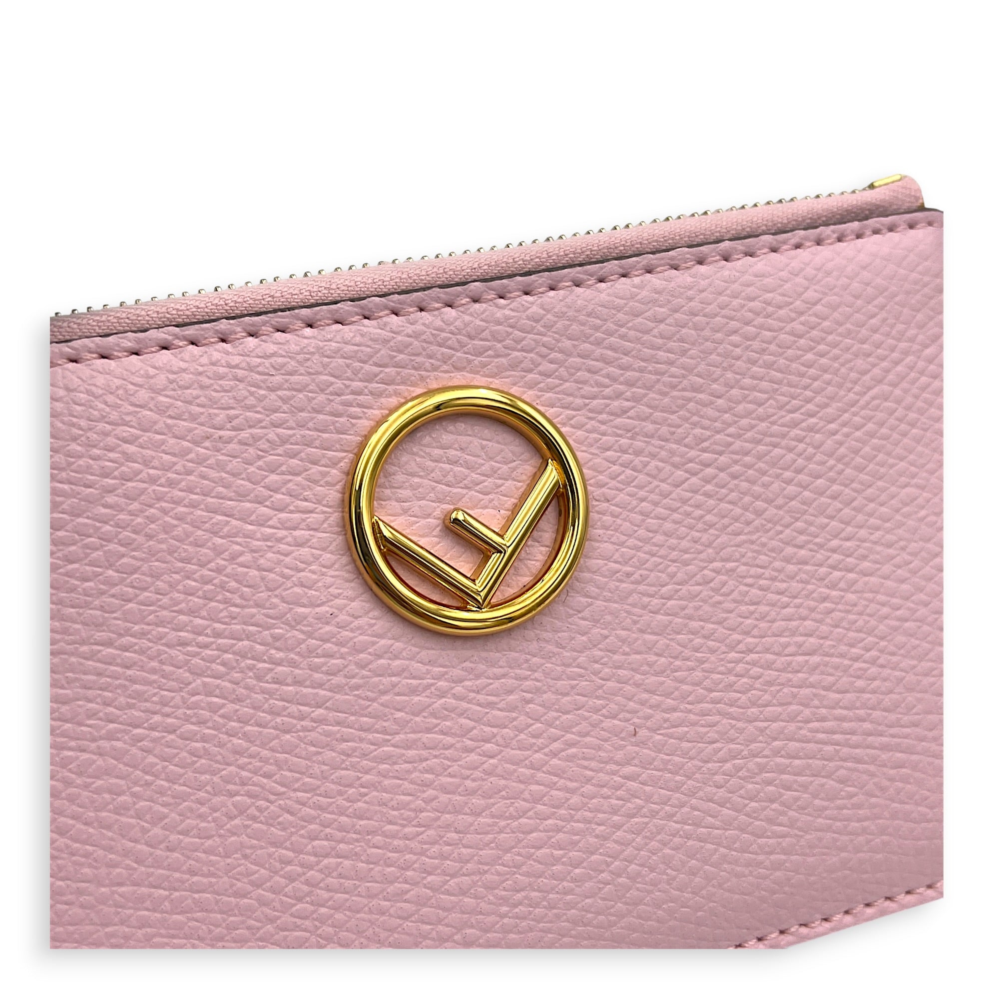 FF Card Holder Pink in Calfskin, Gold hardware