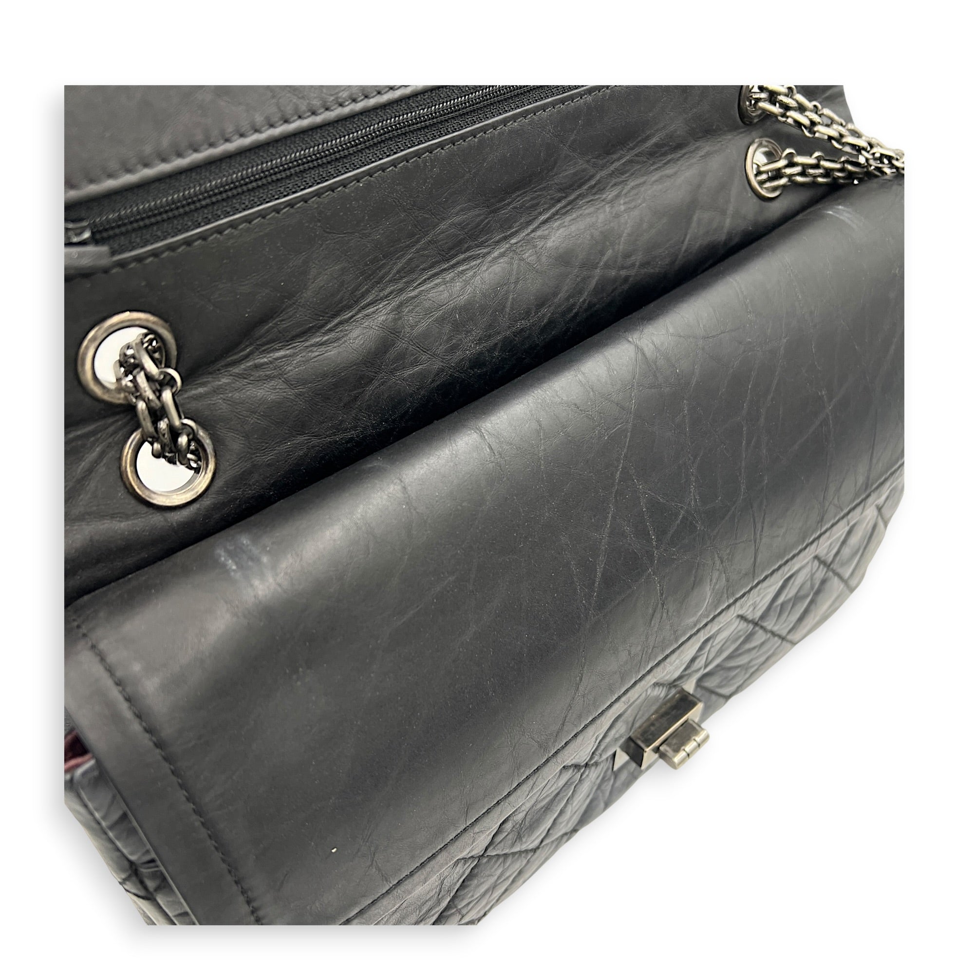 2.55 Shoulder Bag Grey in Distressed Leather, Ruthenium hardware
