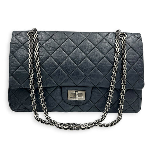 2.55 Shoulder Bag Grey in Distressed Leather, Ruthenium hardware