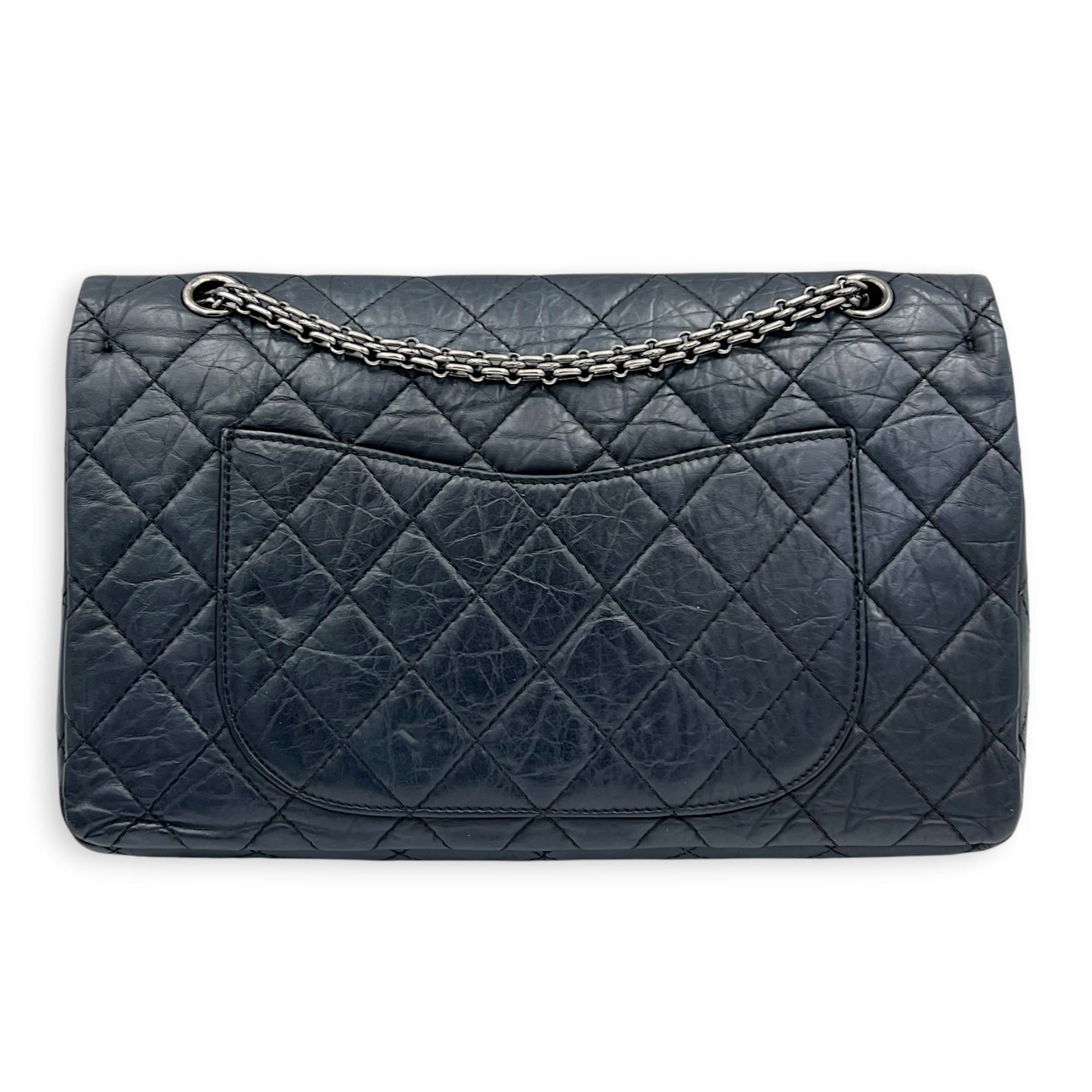 2.55 Shoulder Bag Grey in Distressed Leather, Ruthenium hardware