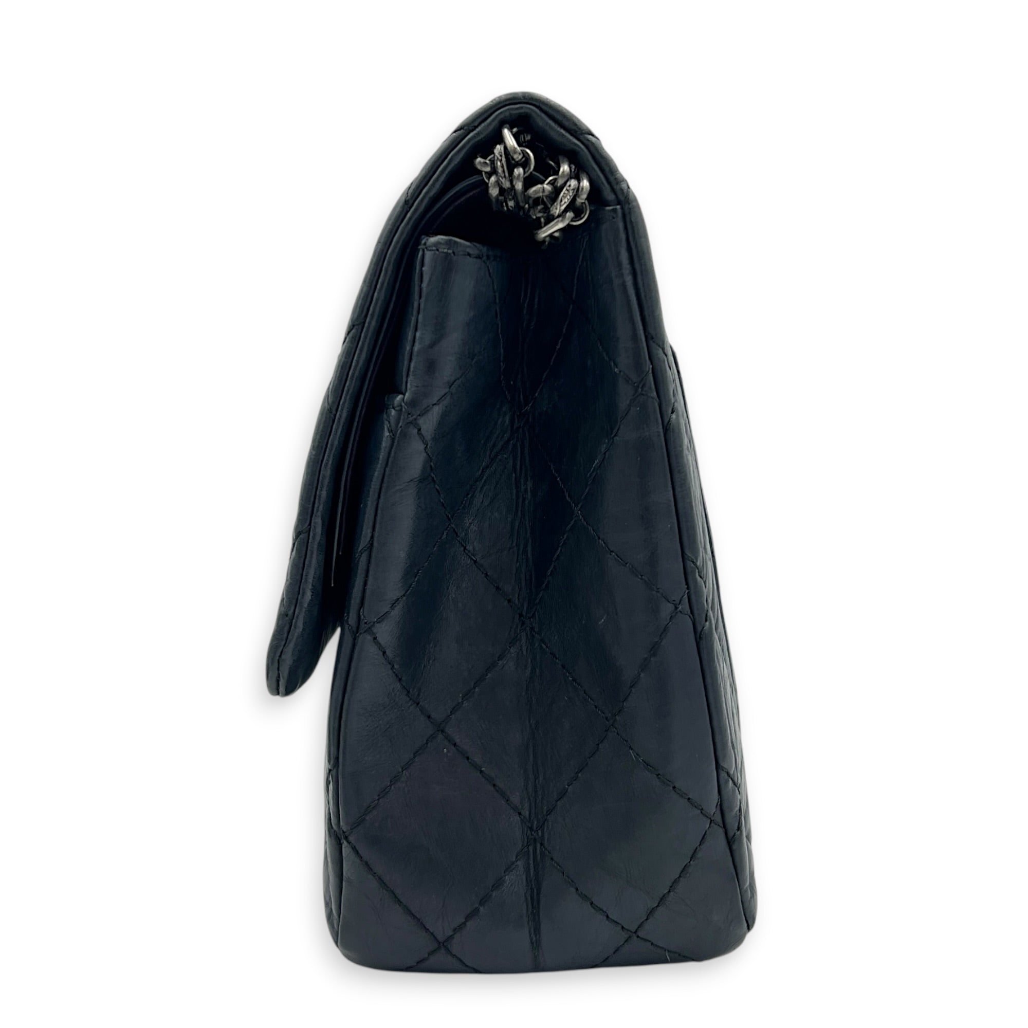 2.55 Shoulder Bag Grey in Distressed Leather, Ruthenium hardware