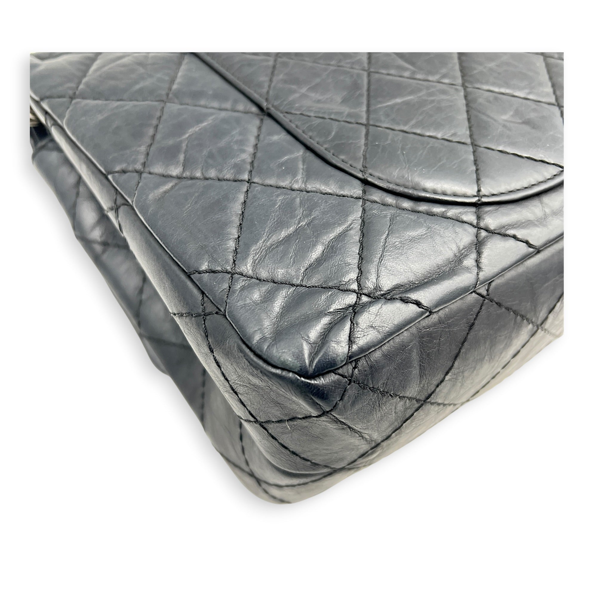 2.55 Shoulder Bag Grey in Distressed Leather, Ruthenium hardware