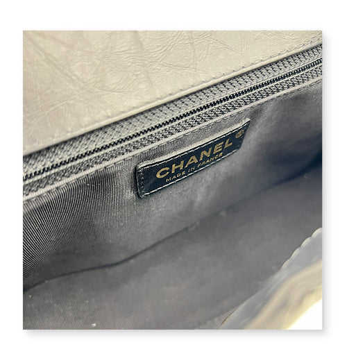 CC Chevron Black Top Handle Bag in Calfskin, Gold hardware