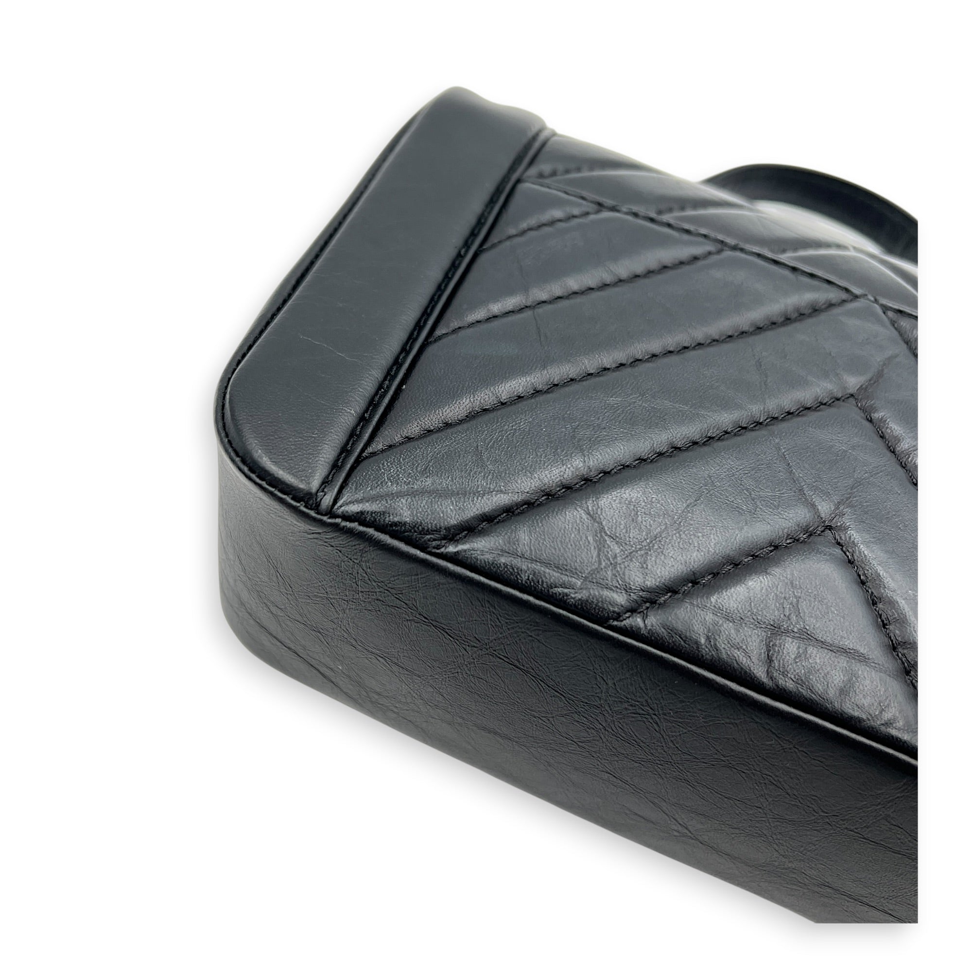 CC Chevron Black Top Handle Bag in Calfskin, Gold hardware
