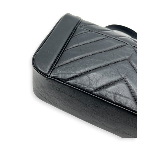 CC Chevron Black Top Handle Bag in Calfskin, Gold hardware