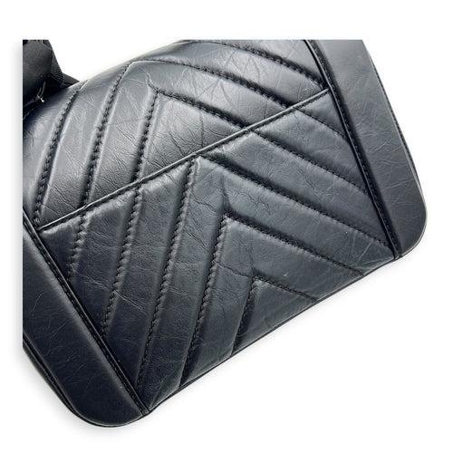 CC Chevron Black Top Handle Bag in Calfskin, Gold hardware