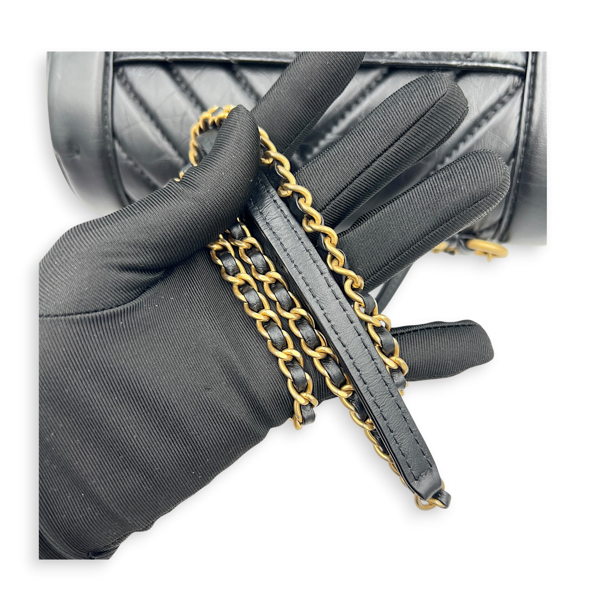 CC Chevron Black Top Handle Bag in Calfskin, Gold hardware