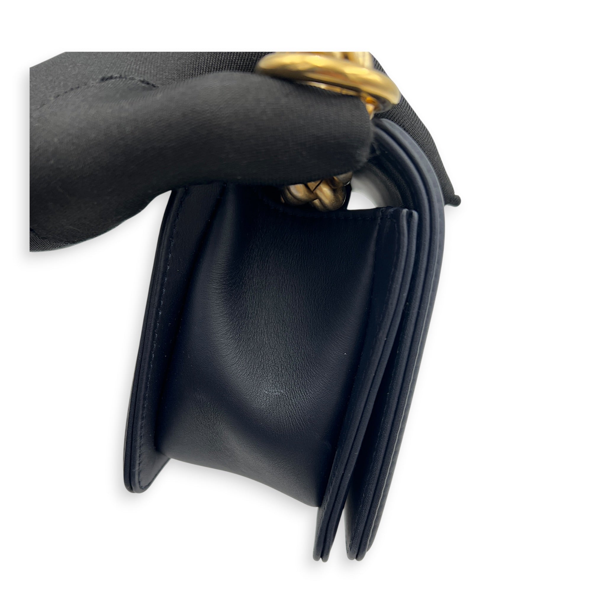 Boy Small Seasonal Chevron Blue Shoulder Bag in Calfskin, Gold hardware