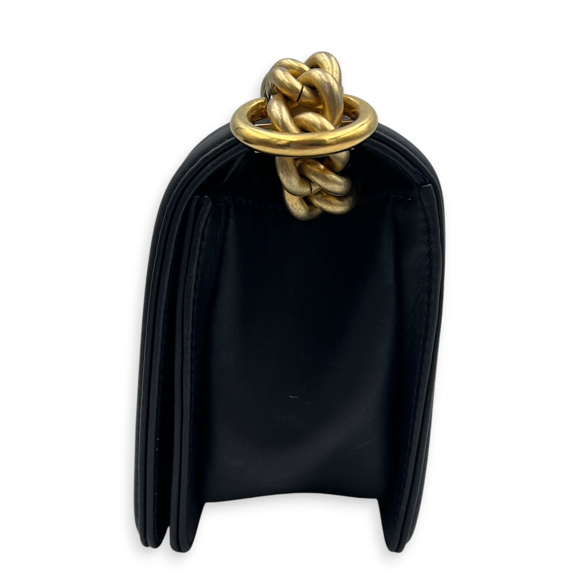Boy Small Seasonal Chevron Blue Shoulder Bag in Calfskin, Gold hardware