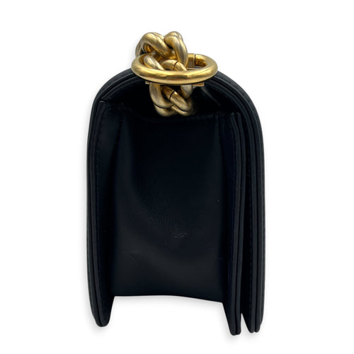 Boy Small Seasonal Chevron Blue Shoulder Bag in Calfskin, Gold hardware