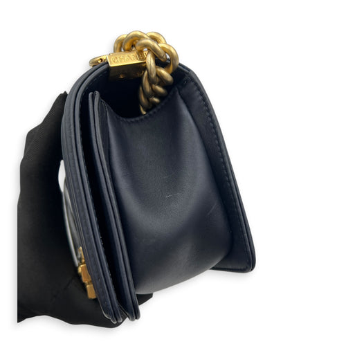 Boy Small Seasonal Chevron Blue Shoulder Bag in Calfskin, Gold hardware