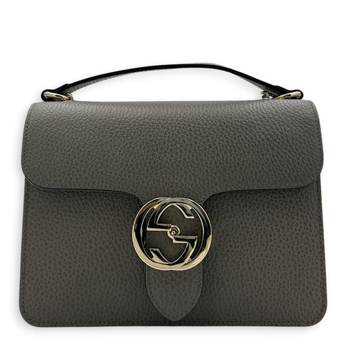 Interlocking G Shoulder Bag Grey in Calfskin, Gold hardware
