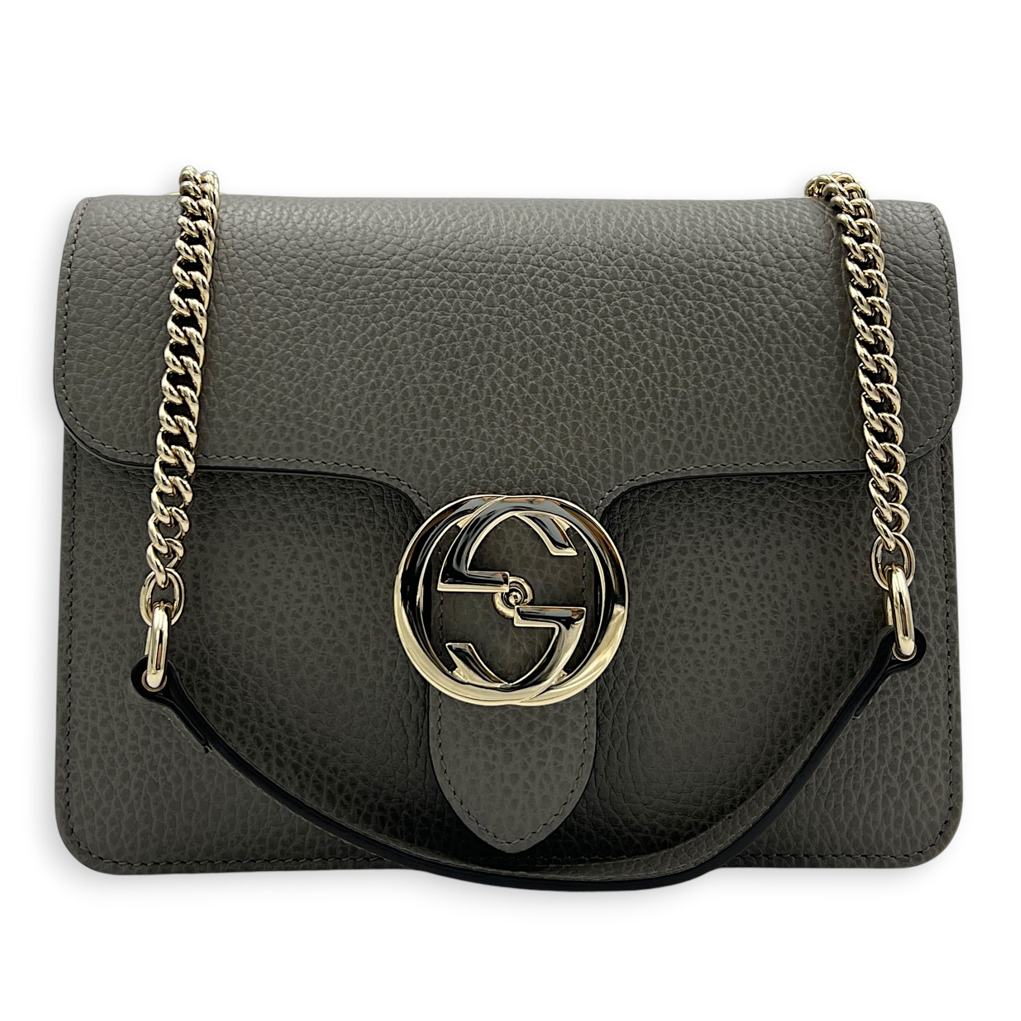 Interlocking G Shoulder Bag Grey in Calfskin, Gold hardware
