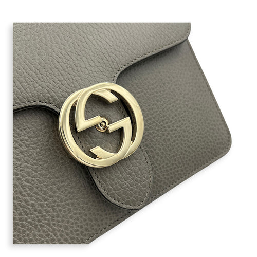 Interlocking G Shoulder Bag Grey in Calfskin, Gold hardware