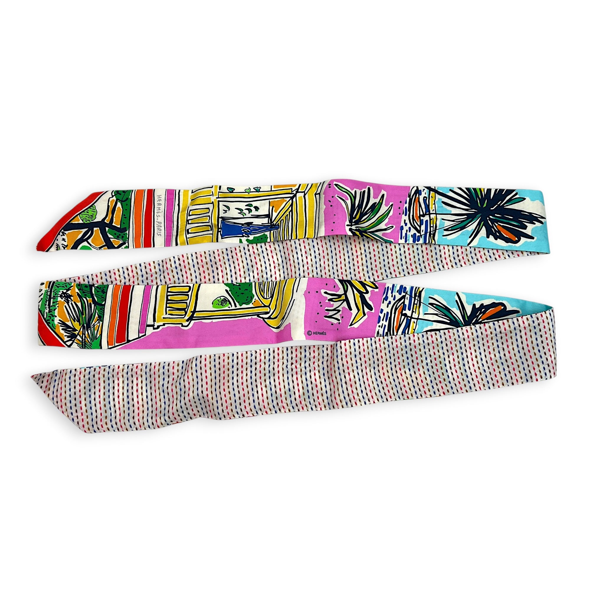 Twilly Twins Pointille En Liberte Twins Rose/Bleu Bag Accessory in Silk,  hardware