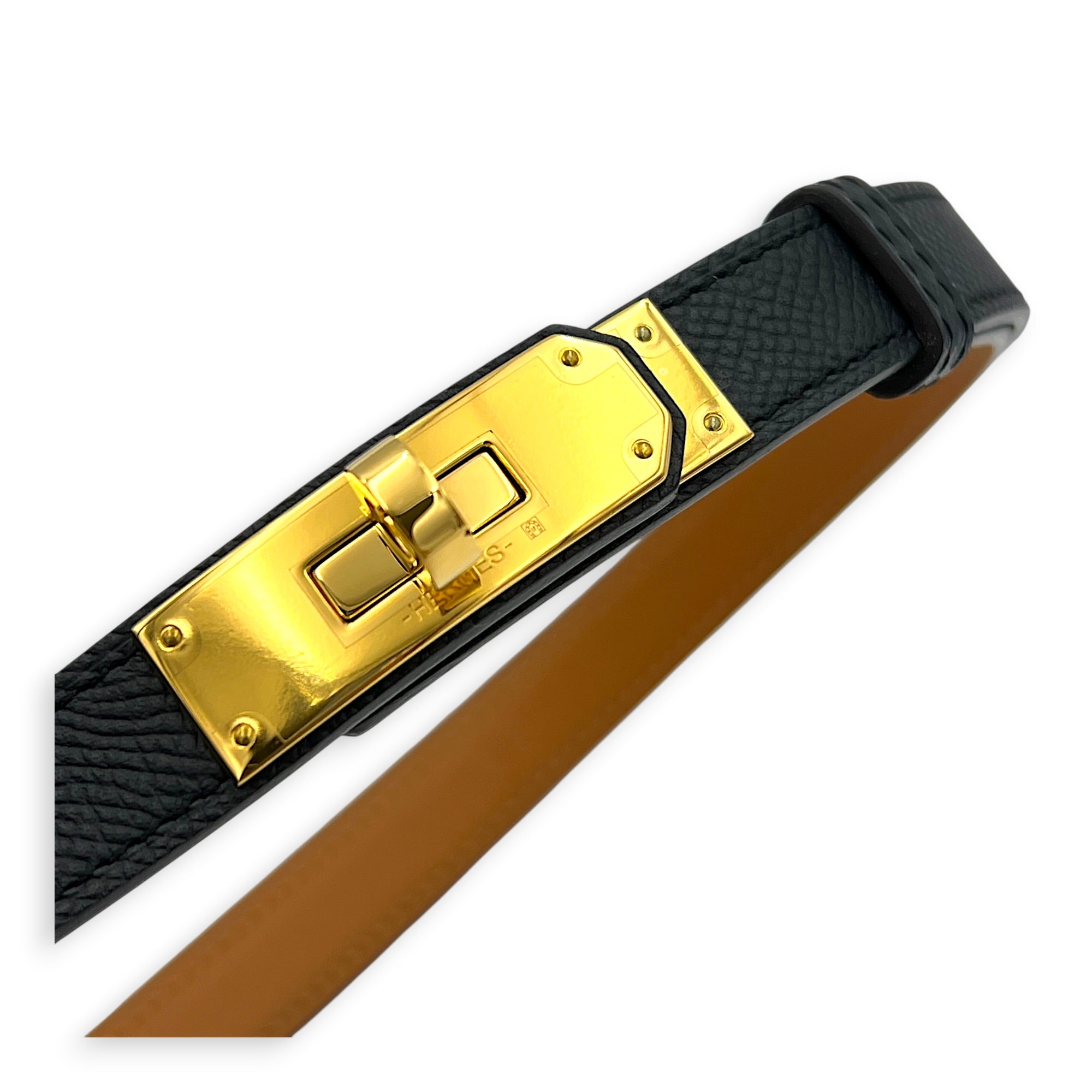 Kelly Black Belt in Epsom, Gold hardware