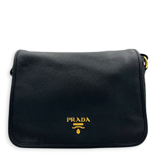 Logo Black Crossbody Bag in Calfskin, Gold hardware