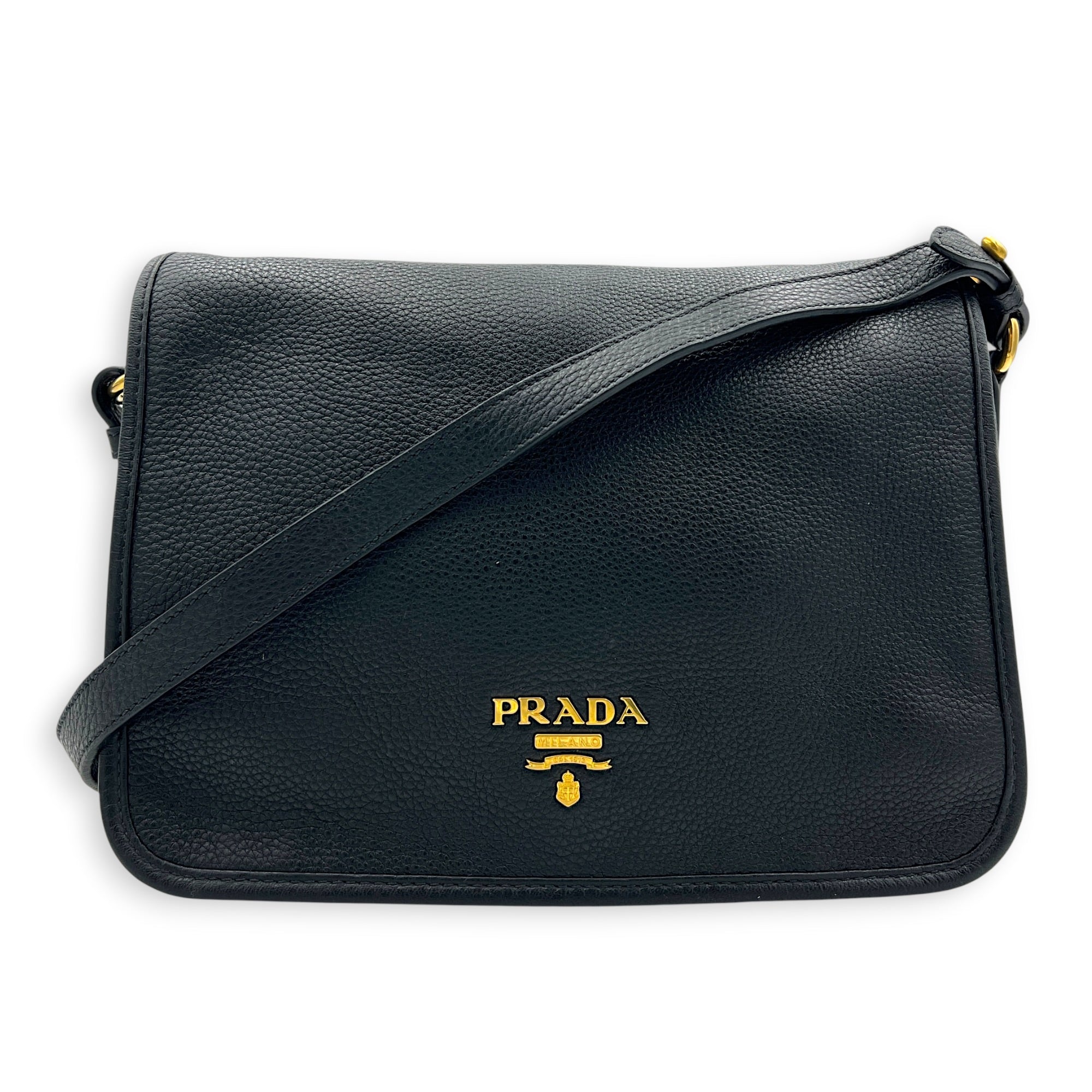 Logo Black Crossbody Bag in Calfskin, Gold hardware