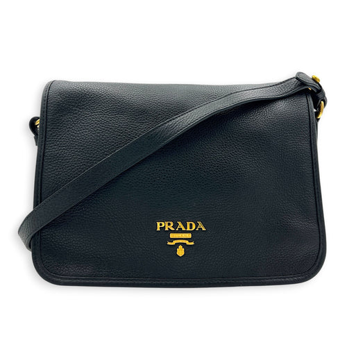 Logo Black Crossbody Bag in Calfskin, Gold hardware