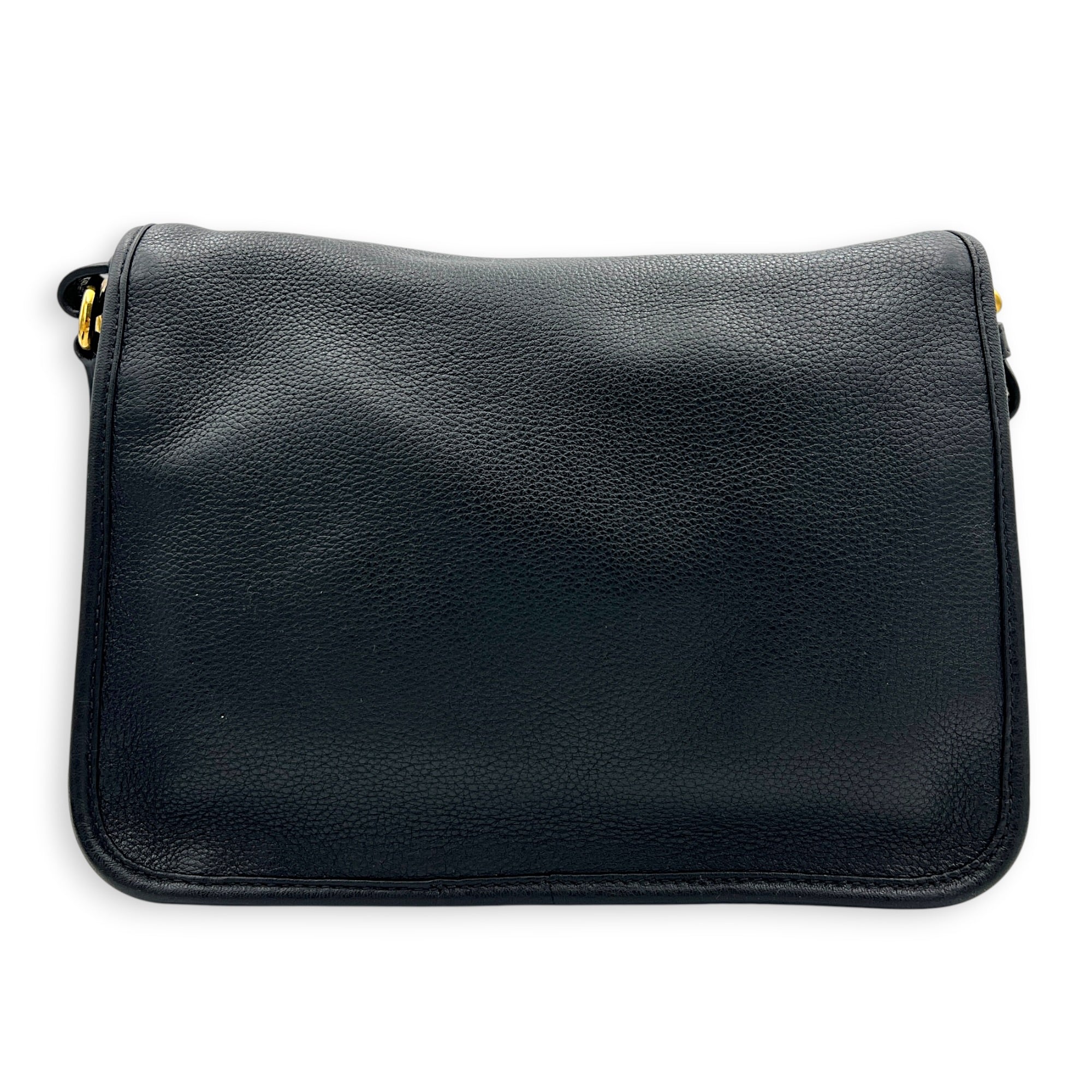 Logo Black Crossbody Bag in Calfskin, Gold hardware